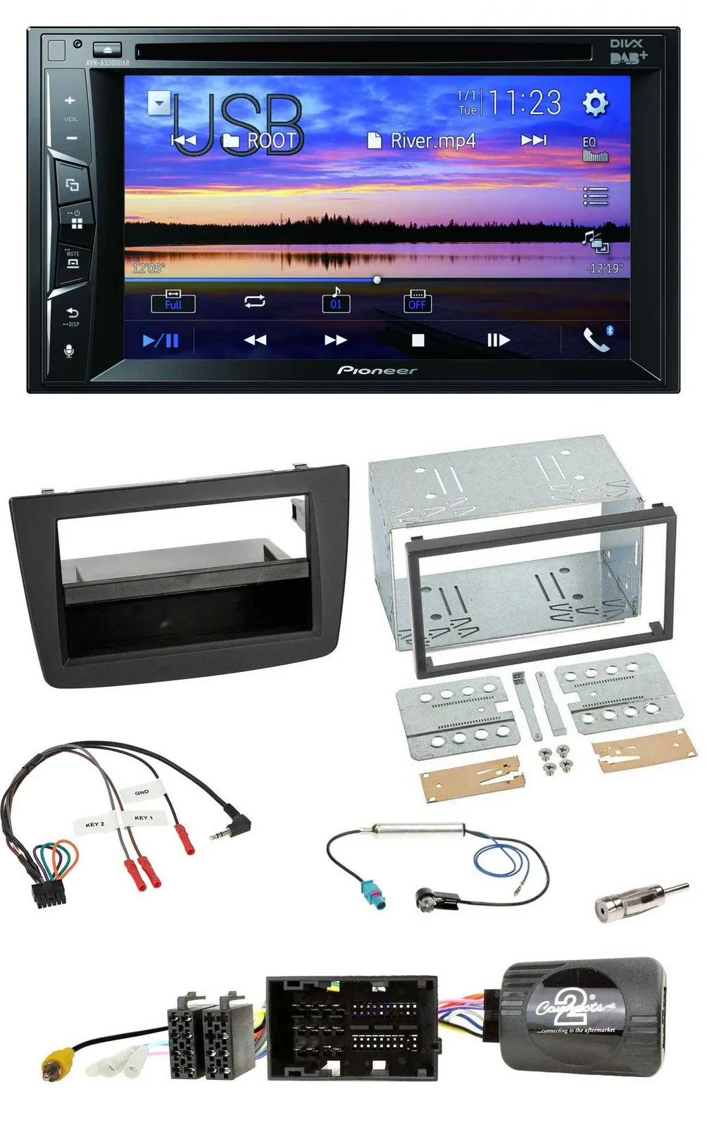 Автомагнитола Pioneer 2DIN, Bluetooth, USB, DVD, для Alfa Romeo MiTo (2014–2018), черная, поддержка управления с руля