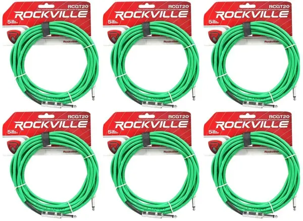 Инструментальный кабель Rockville RCGT20G Green 6.1 м (6 штук)