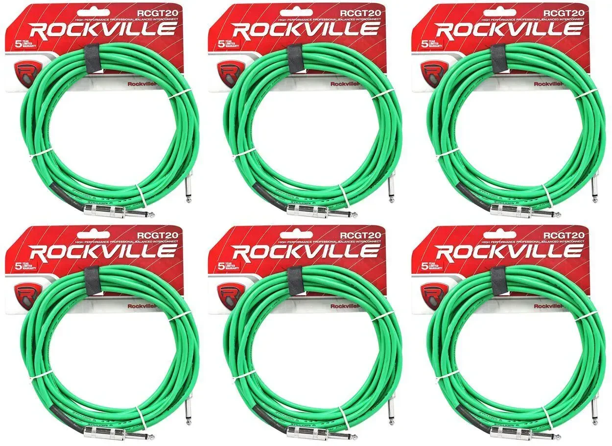 Инструментальный кабель Rockville RCGT20G Green 6.1 м (6 штук)