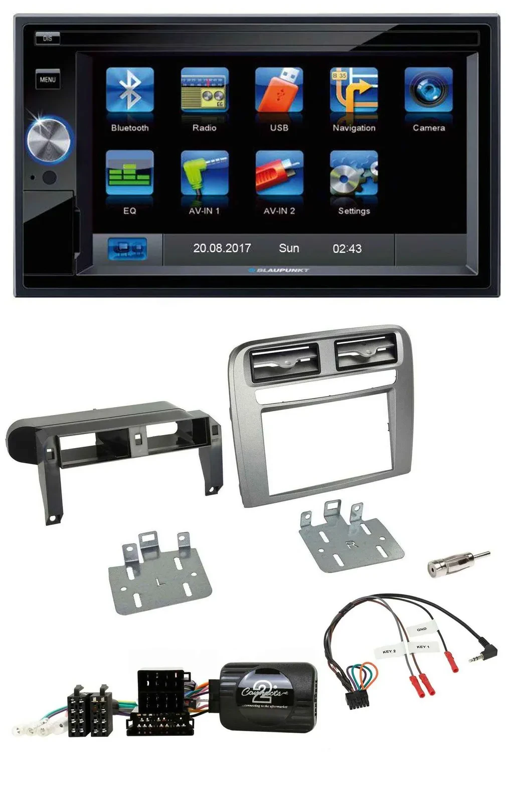Blaupunkt Lenkrad USB Bluetooth TMC 2DIN Navigation für Fiat Grande Punto anthra