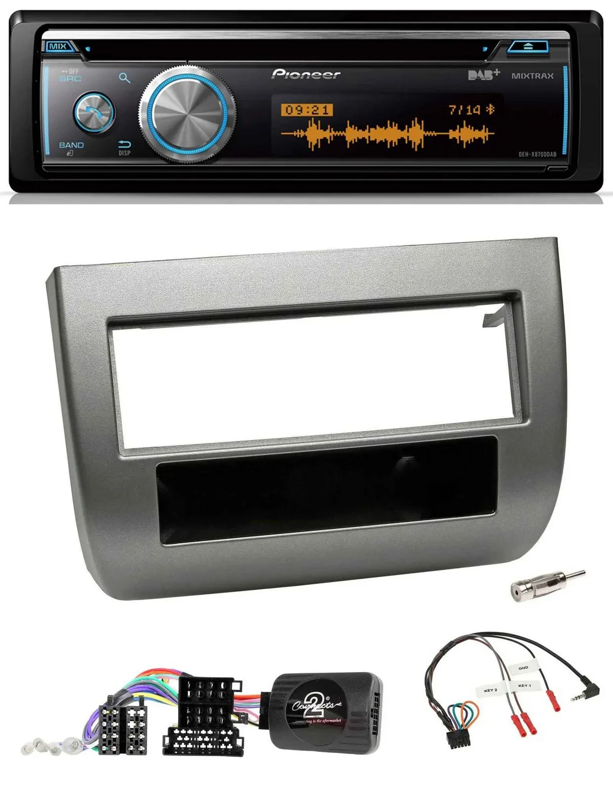 Автомагнитола Pioneer DAB, CD, USB, Bluetooth, темно-серебристый, для Lancia Y (843, 2005–2011), управление с руля