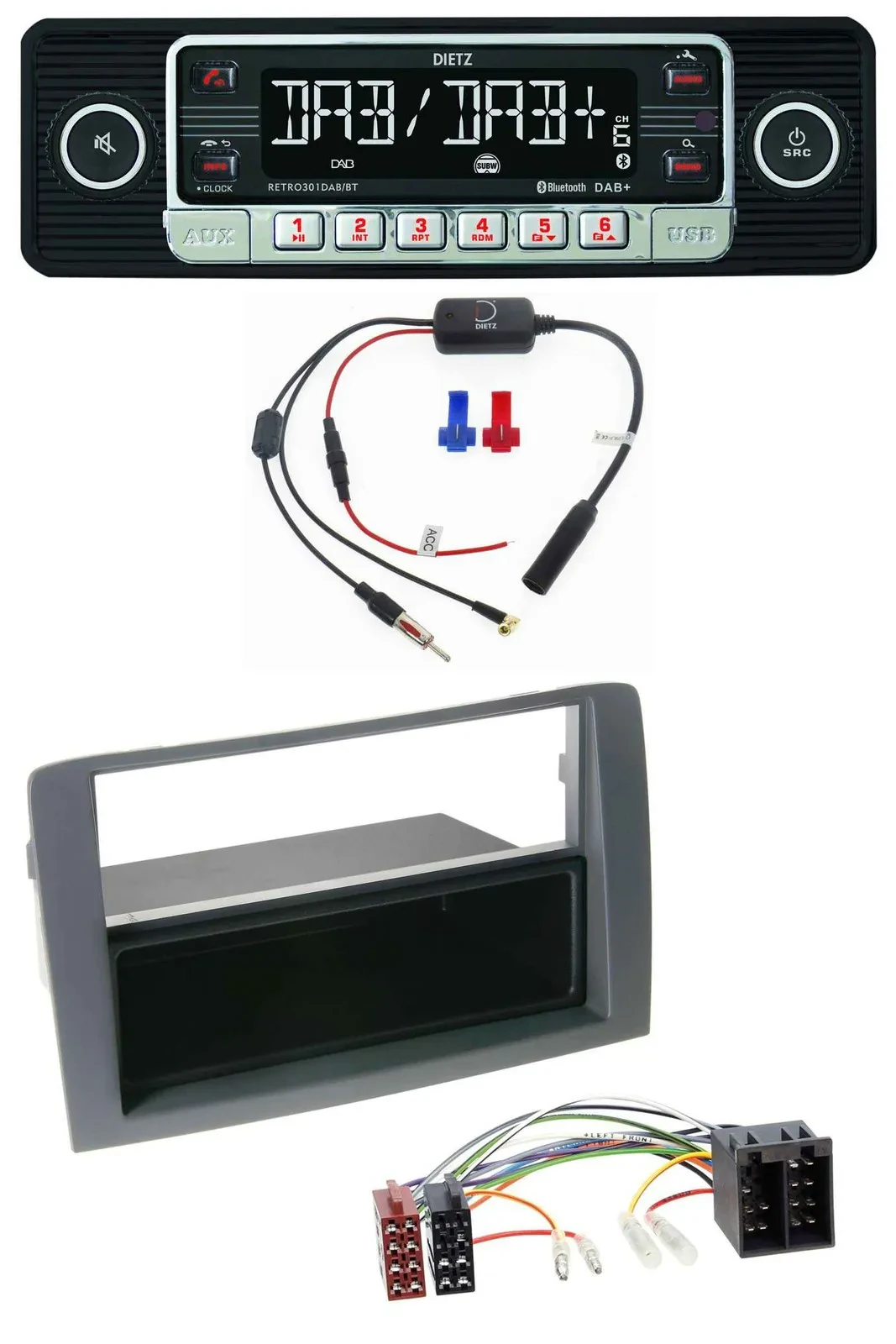 Dietz MP3 DAB Bluetooth USB Autoradio für Fiat Idea (350, 03-11) - grau