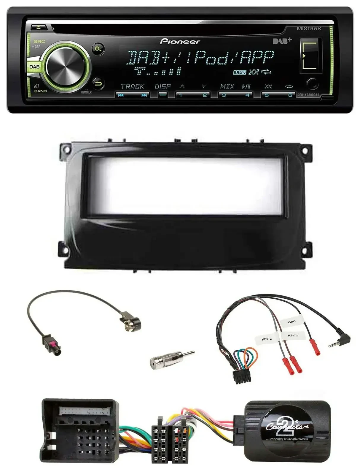 Автомагнитола Pioneer DAB/USB/MP3/CD для Ford Mondeo 2007–2014 и S-Max, черный глянец (piano black), поддержка кнопок на руле