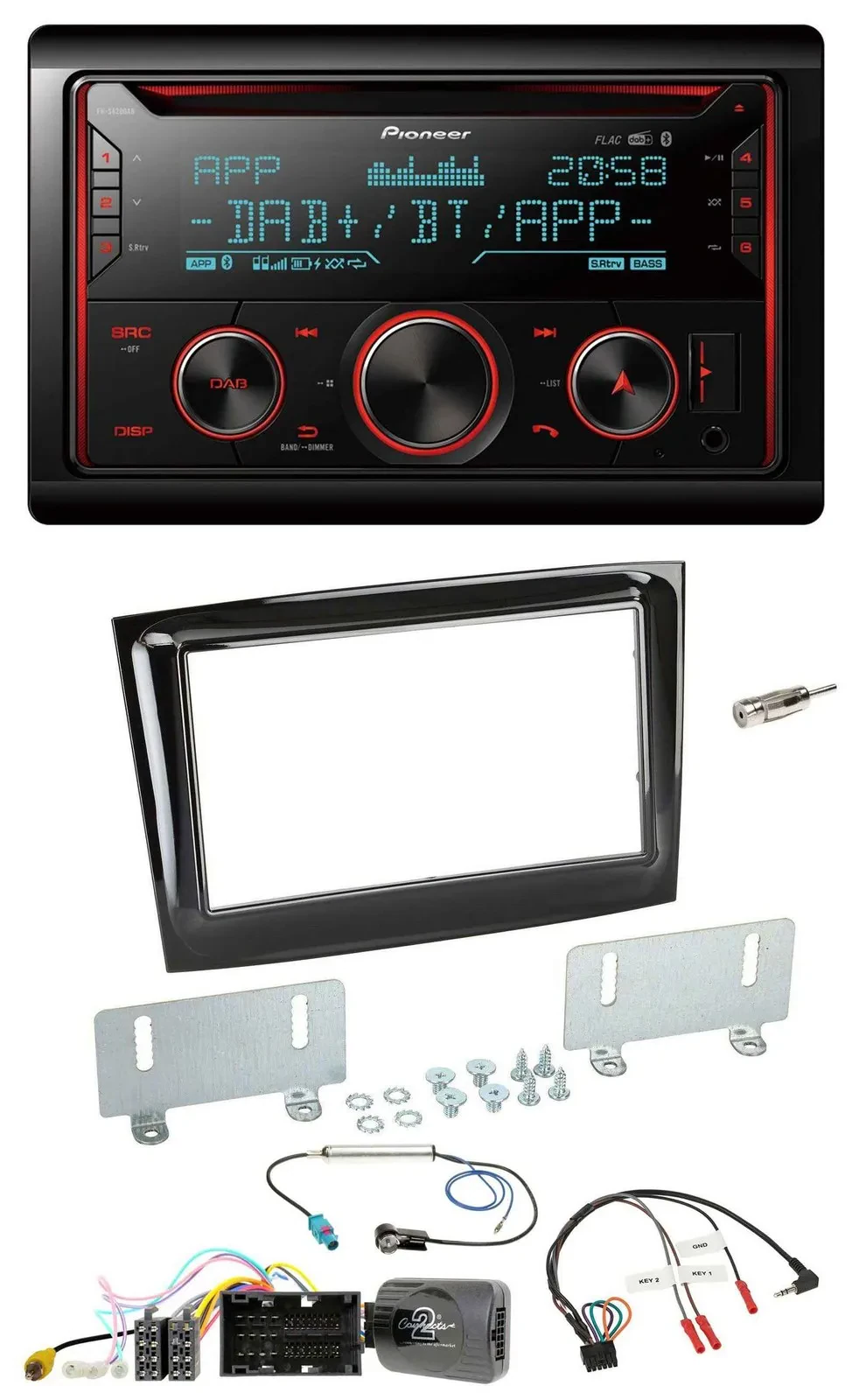 Автомагнитола Pioneer 2DIN DAB Bluetooth USB CD для Fiat Doblo (с 2015), черный глянец