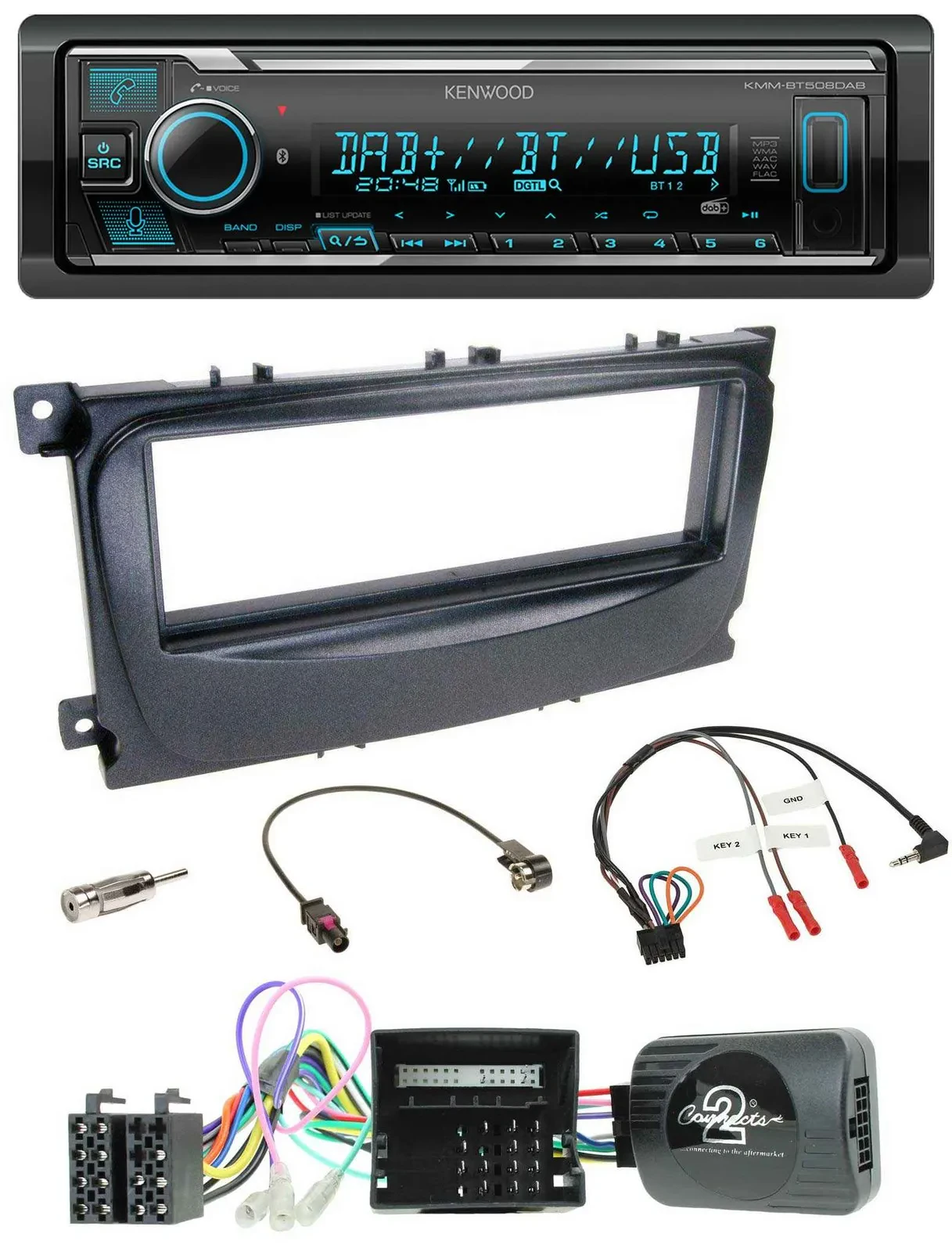 Kenwood Bluetooth Lenkrad DAB USB Autoradio für Ford Mondeo S-Max 2007-14 Can-Bu