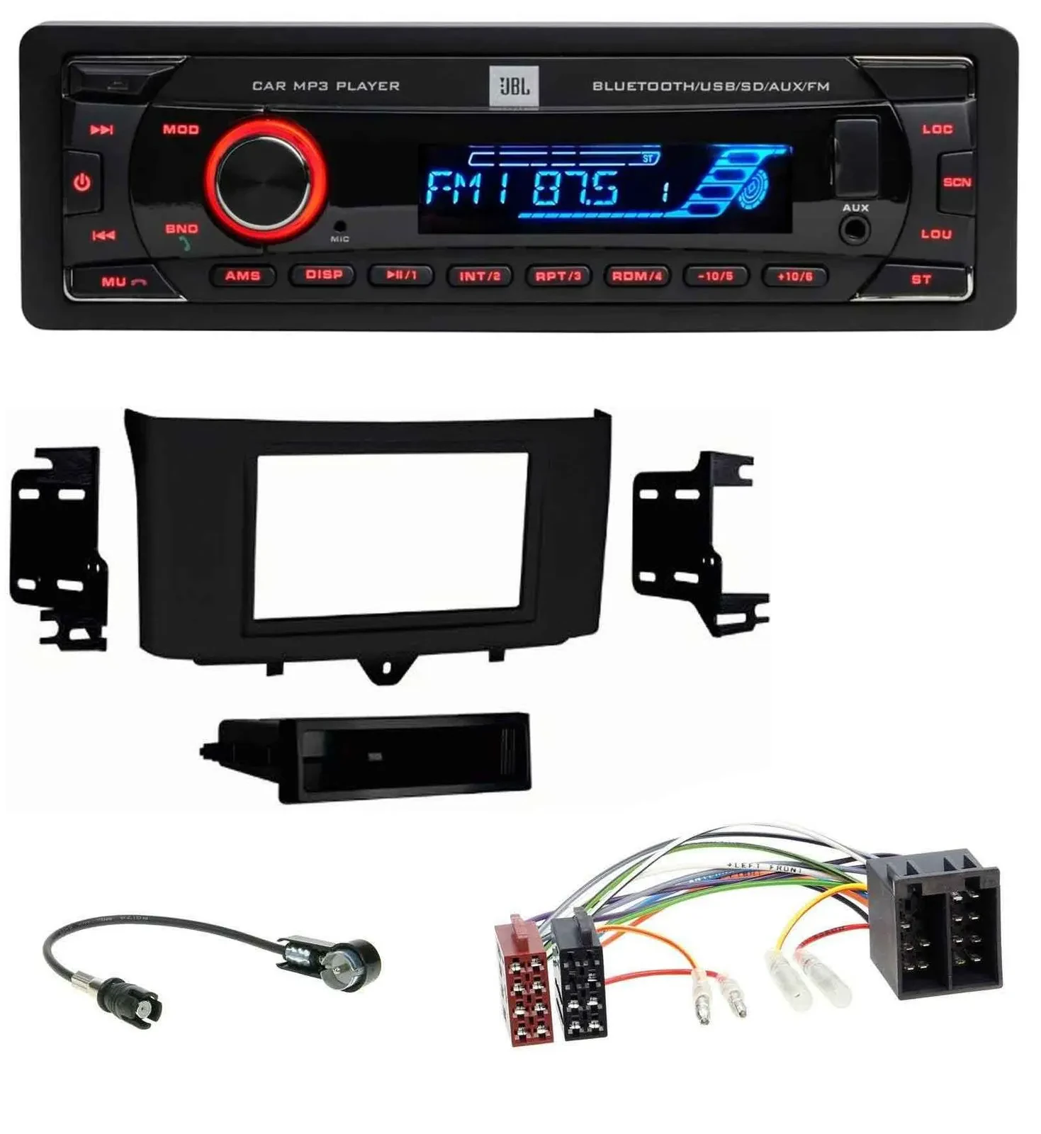 JBL AUX MP3 USB Bluetooth SD Autoradio für Smart ForTwo (2010-2015)