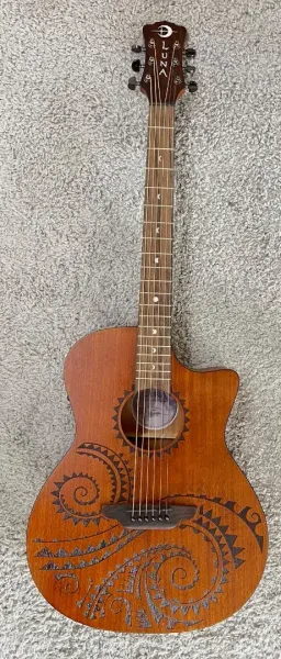 Luna Guitars Gypsy Tattoo Mahogany AcousticElectric Grand Concert Guitar Natural