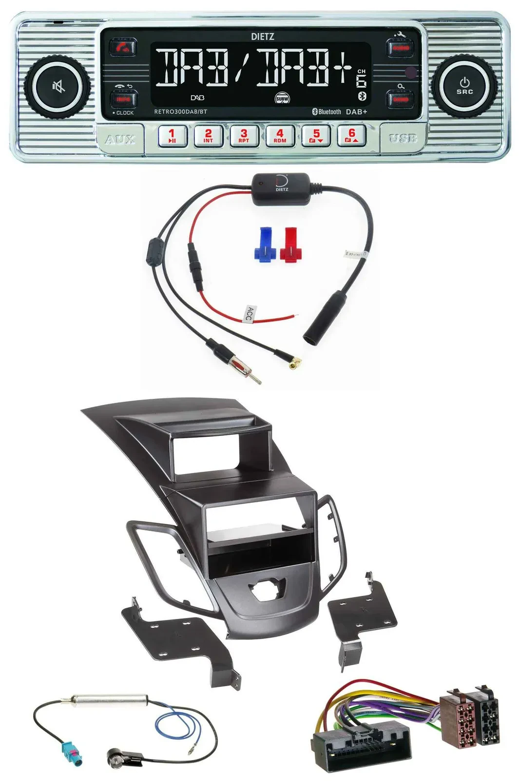 Dietz DAB USB MP3 Bluetooth Autoradio für Ford Fiesta 10-17 Display schwarz