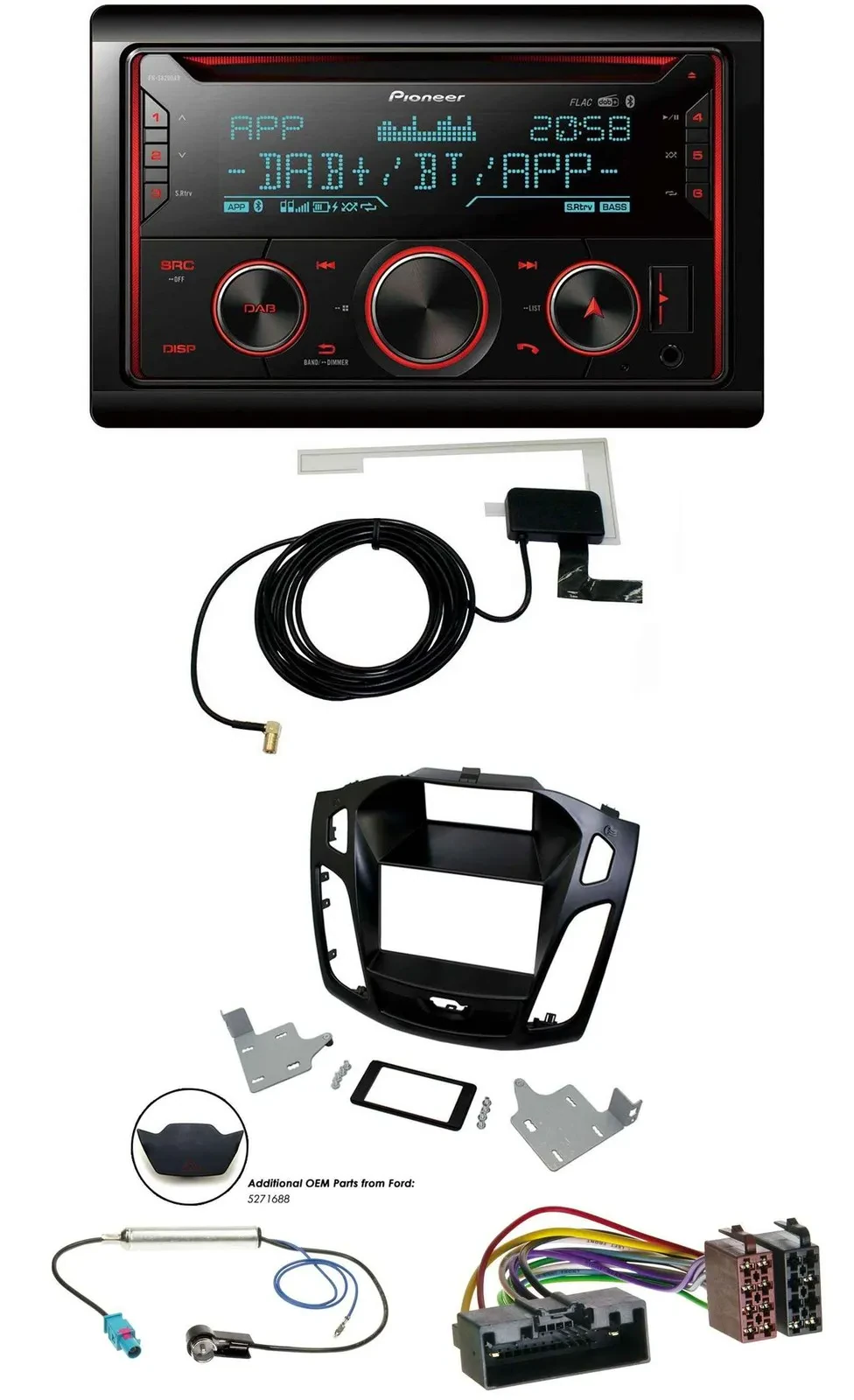 Автомагнитола для Ford Focus 2014–2018 Pioneer 2DIN, CD/USB, MP3, DAB, Bluetooth, черный