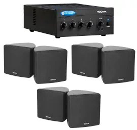 Crown Commercial Amplifier+(6) 3.5" Black Cube Speakers for Restaurant/Bar/Cafe