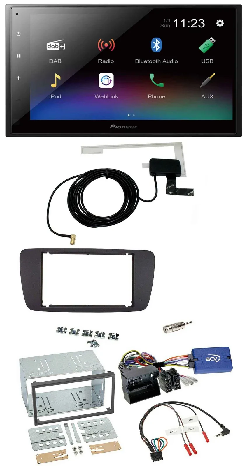 Pioneer DAB Lenkrad Bluetooth 2DIN USB Autoradio für Seat Ibiza ab 08 azabachesc