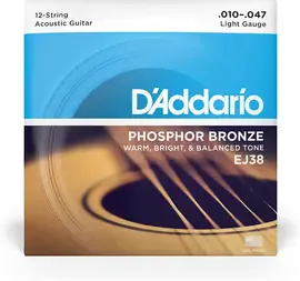 Струны для 12-струнной акустической гитары D'Addario EJ38 10-47, бронза фосфорная