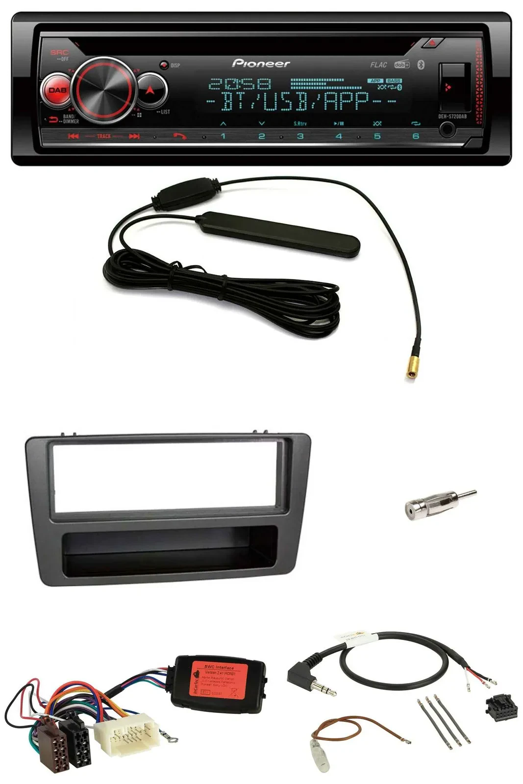 Автомагнитола Pioneer CD/USB, DAB, Bluetooth, поддержка кнопок на руле для Honda Civic (2001–2003) черная