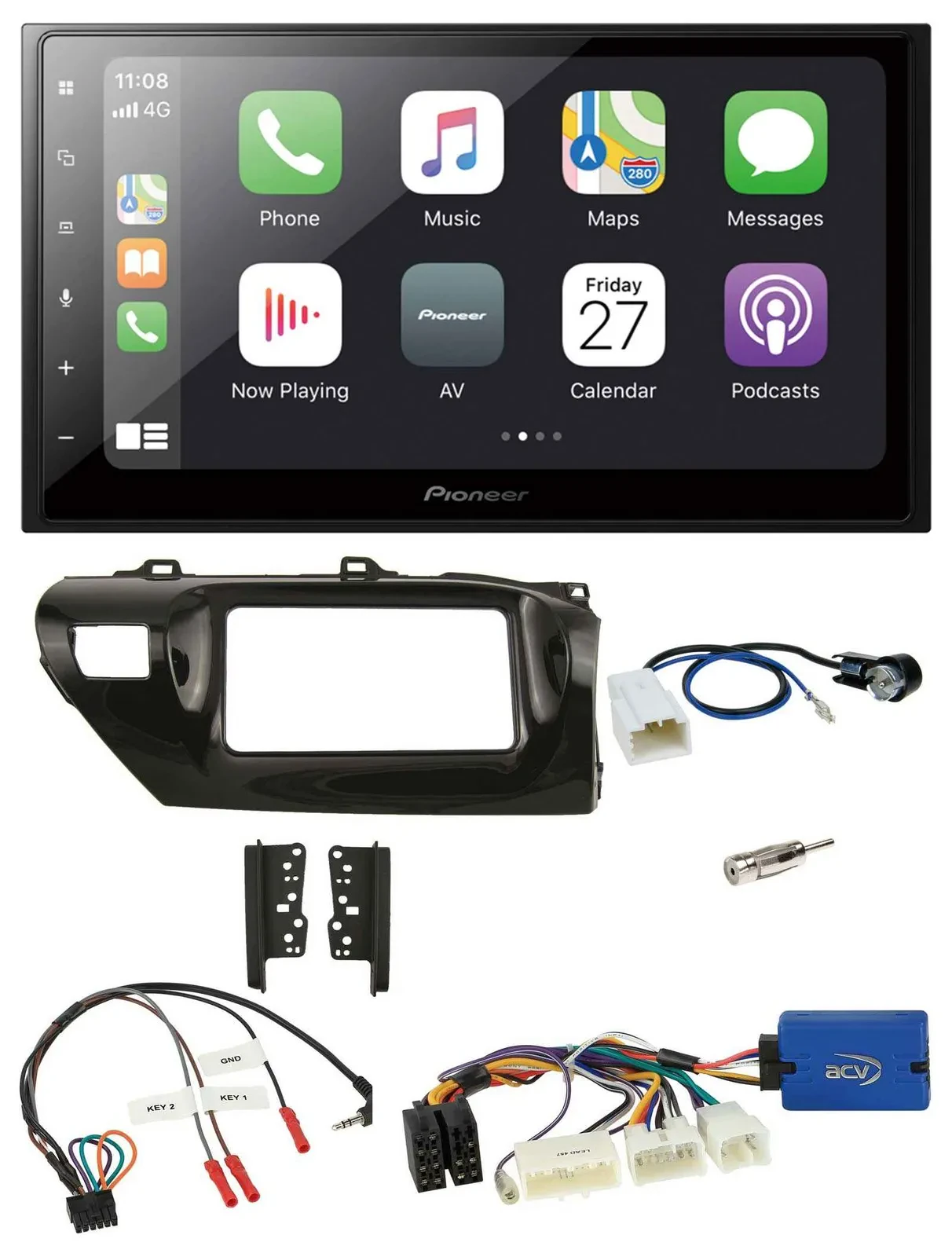 Автомагнитола Pioneer 2 DIN, DAB, Bluetooth, USB для Toyota Hilux (2015–2020), поддержка кнопок на руле