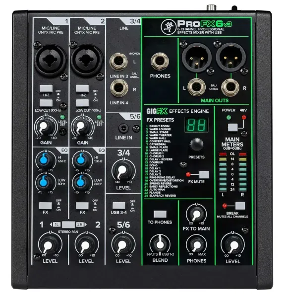 Mackie ProFX6v3 6-Channel Professional Effects Mixer w/USB ProFX6 v3