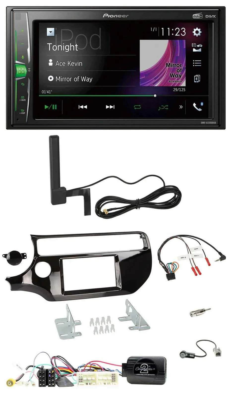 Автомагнитола Pioneer 2DIN Bluetooth DAB MP3 для Kia Rio UB (2017–2023), черный (piano black), совместимая с управлением на руле
