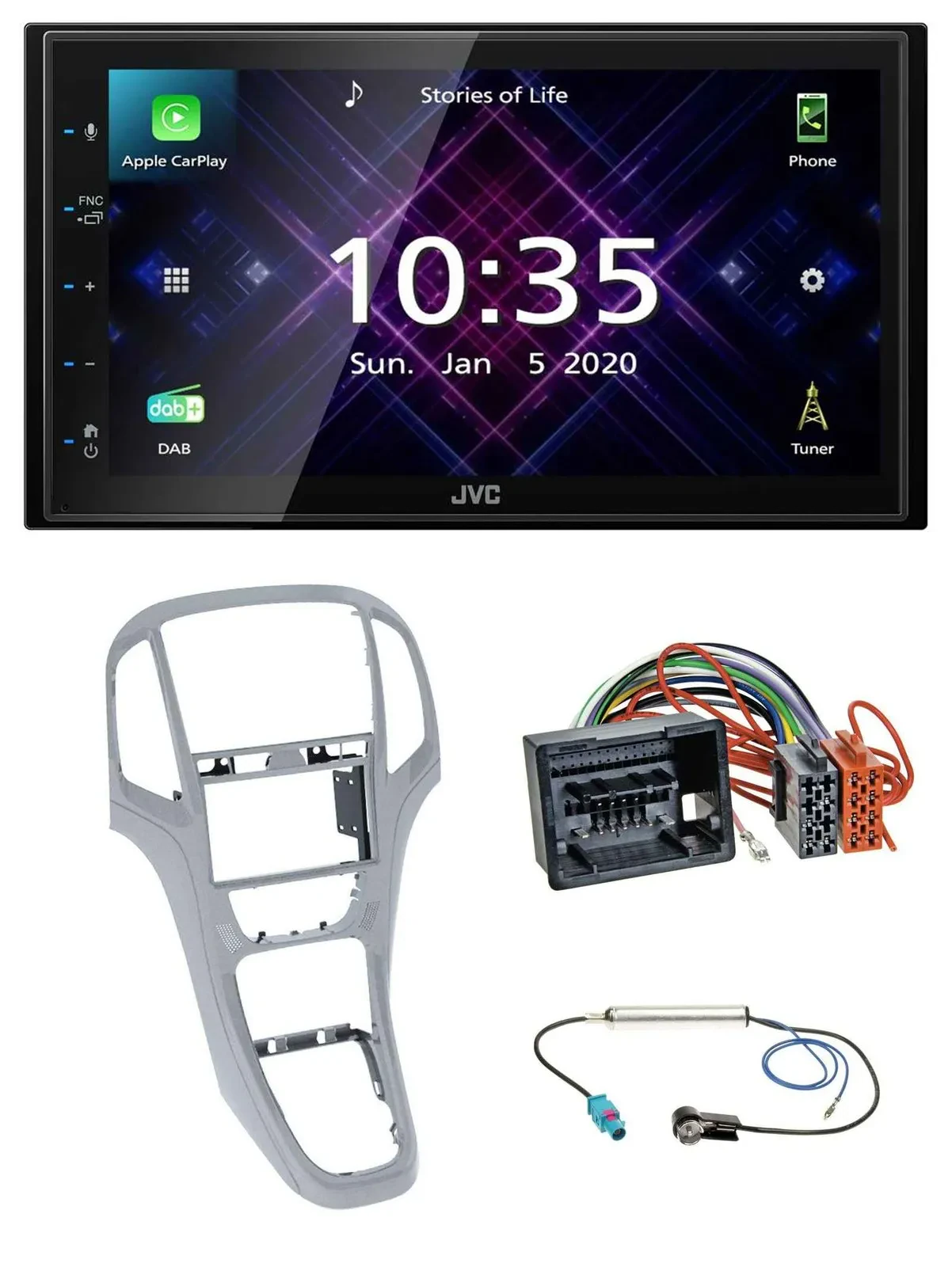 JVC DAB 2DIN MP3 Bluetooth USB Autoradio für Opel Astra J ab 2009 Platinsilber