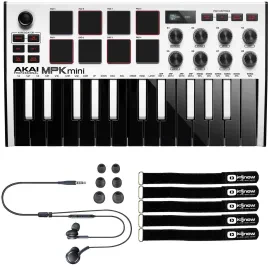 Akai MPK Mini MK3 25-Key USB Keyboard & Pad Controller White, Software & Earbuds