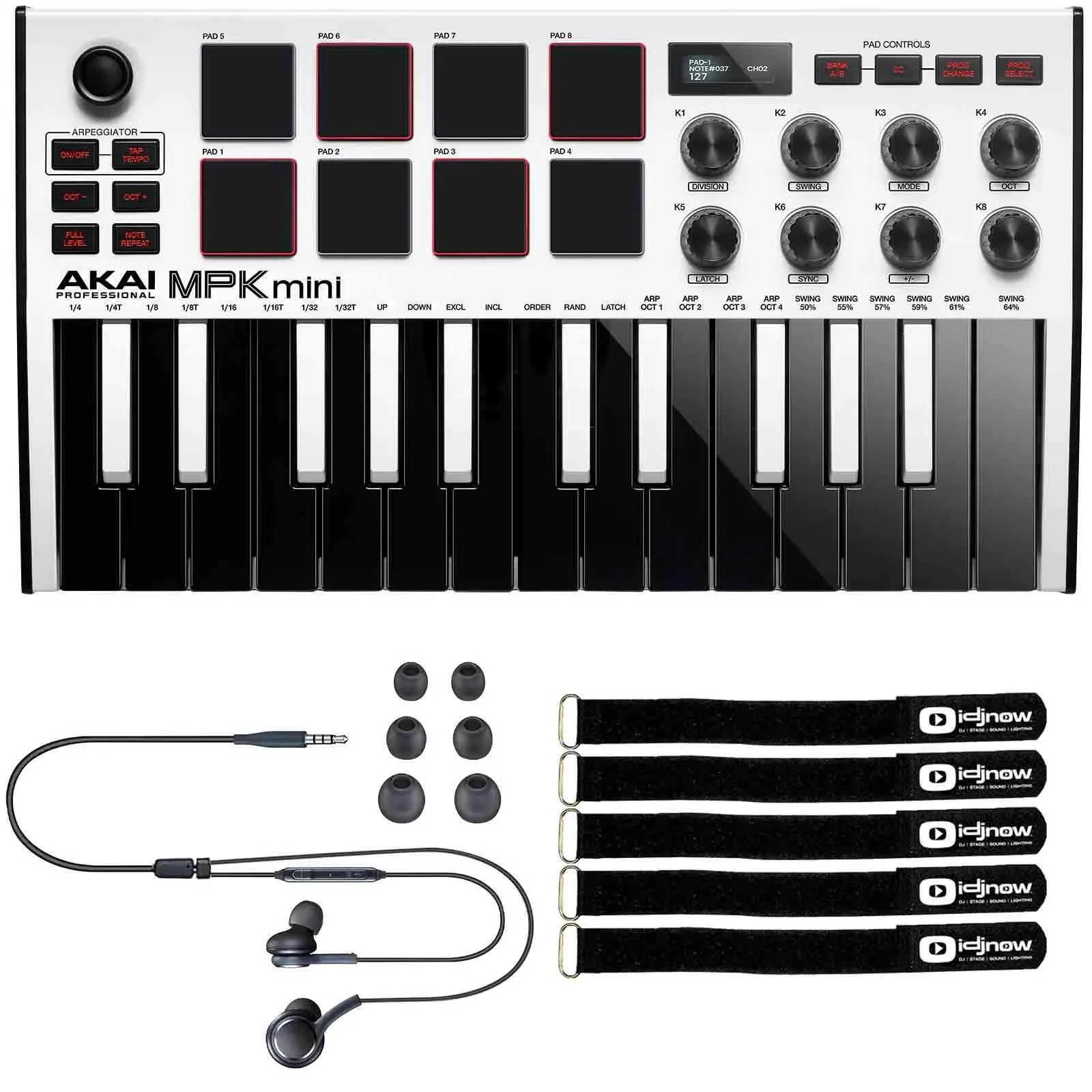 Akai MPK Mini MK3 25-Key USB Keyboard & Pad Controller White, Software & Earbuds