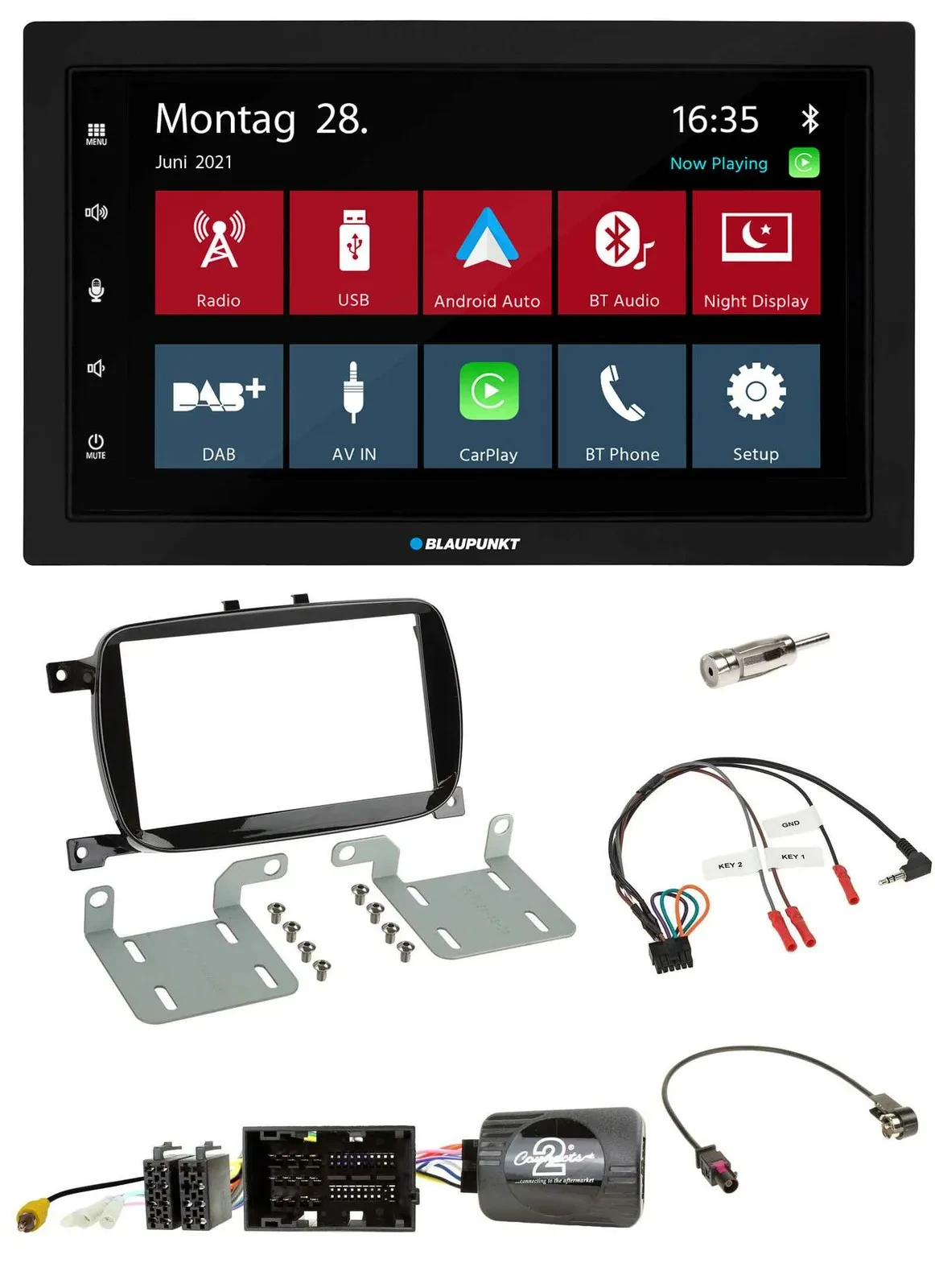 Blaupunkt Lenkrad Bluetooth DAB 2DIN USB Autoradio für 500 X ab 2016 Facelift Pi
