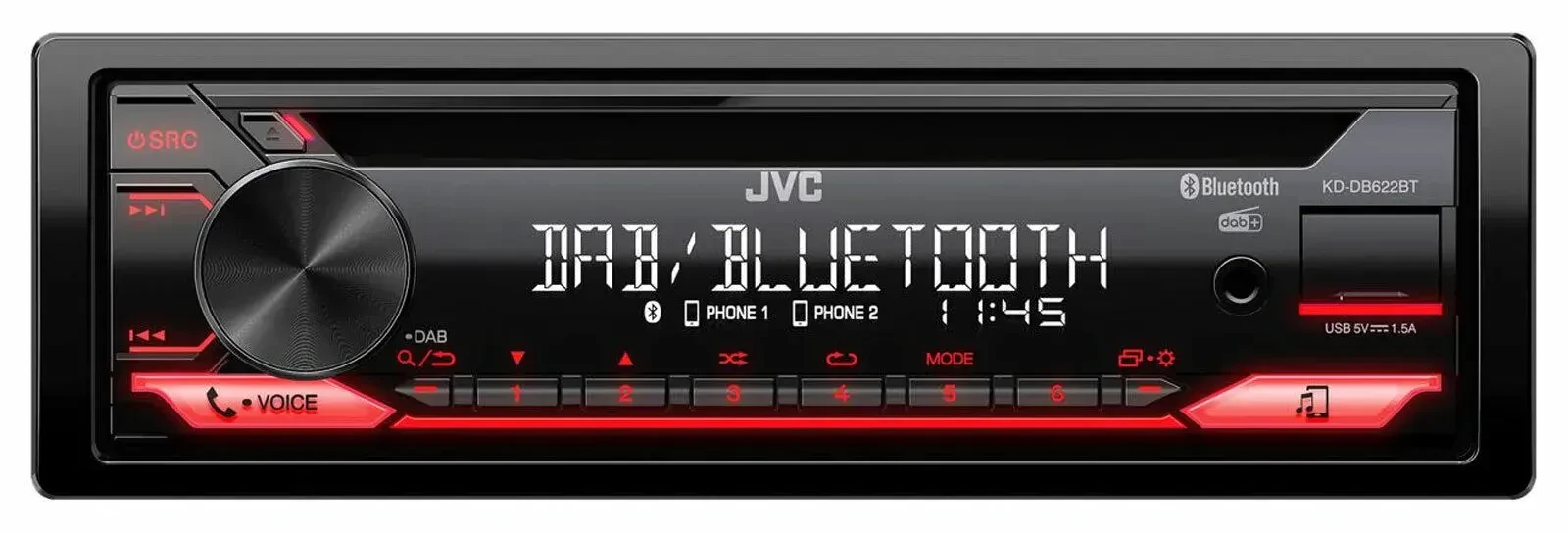Автомагнитола JVC KD-DB622BT CD/MP3, DAB, Bluetooth, USB, iPod, AUX-In