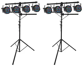 (2) Rockville RVLS1 Tripod Lighting Stands w/Side Bars+(8) Par Can Wash Lights