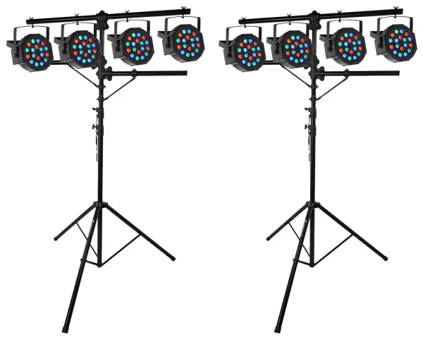 (2) Rockville RVLS1 Tripod Lighting Stands w/Side Bars+(8) Par Can Wash Lights