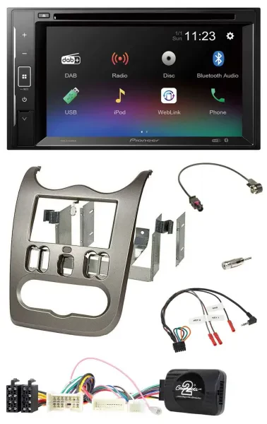 Pioneer Bluetooth Lenkrad USB 2DIN DAB DVD Autoradio für Dacia ab 2012 dunkelsil