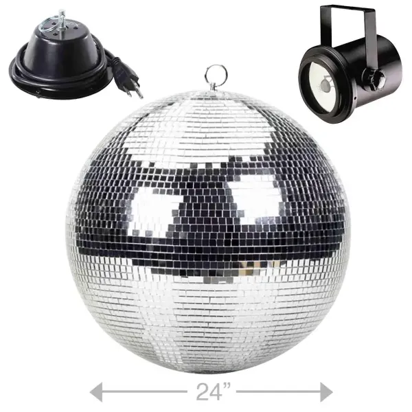 ProX MB-24 24" Club Party Glass Mirror Disco Ball w Motor Mount & Pinspot Light