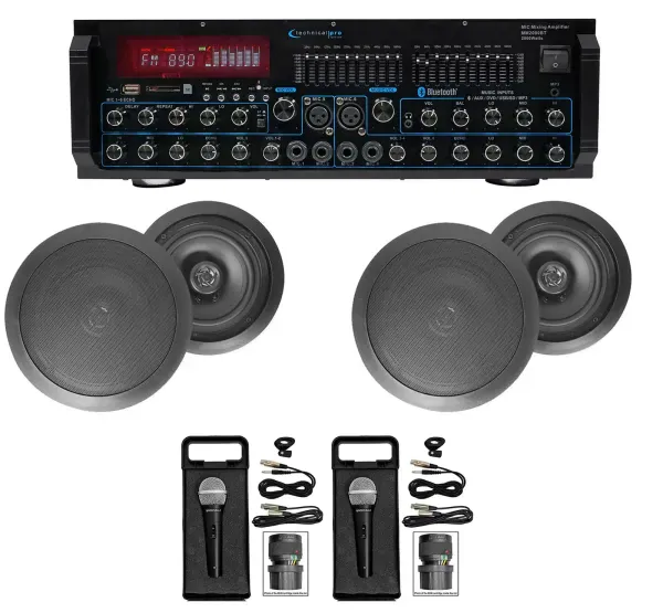 MM2000BT Bluetooth Karaoke Mixer System+(4) 8" Black Ceiling Speakers