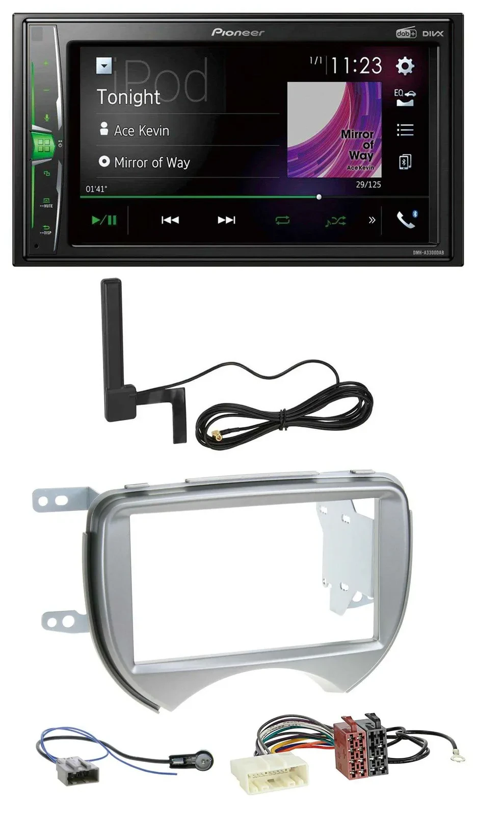 Pioneer MP3 DAB AUX 2DIN Bluetooth Autoradio für Nissan Micra 2010-2013 silber