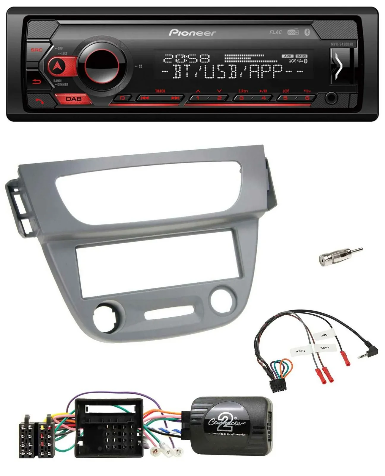 Автомагнитола Pioneer USB, DAB, Bluetooth, для Renault Megane III (2009–2012), серый