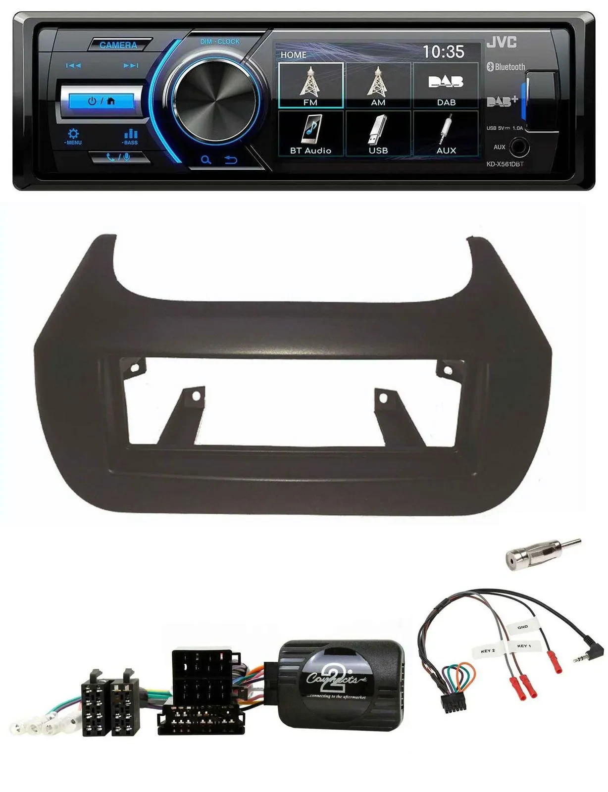 Автомагнитола для Citroen Nemo / Fiat Fiorino / Peugeot Bipper JVC Bluetooth, USB, DAB, поддержка кнопок на руле