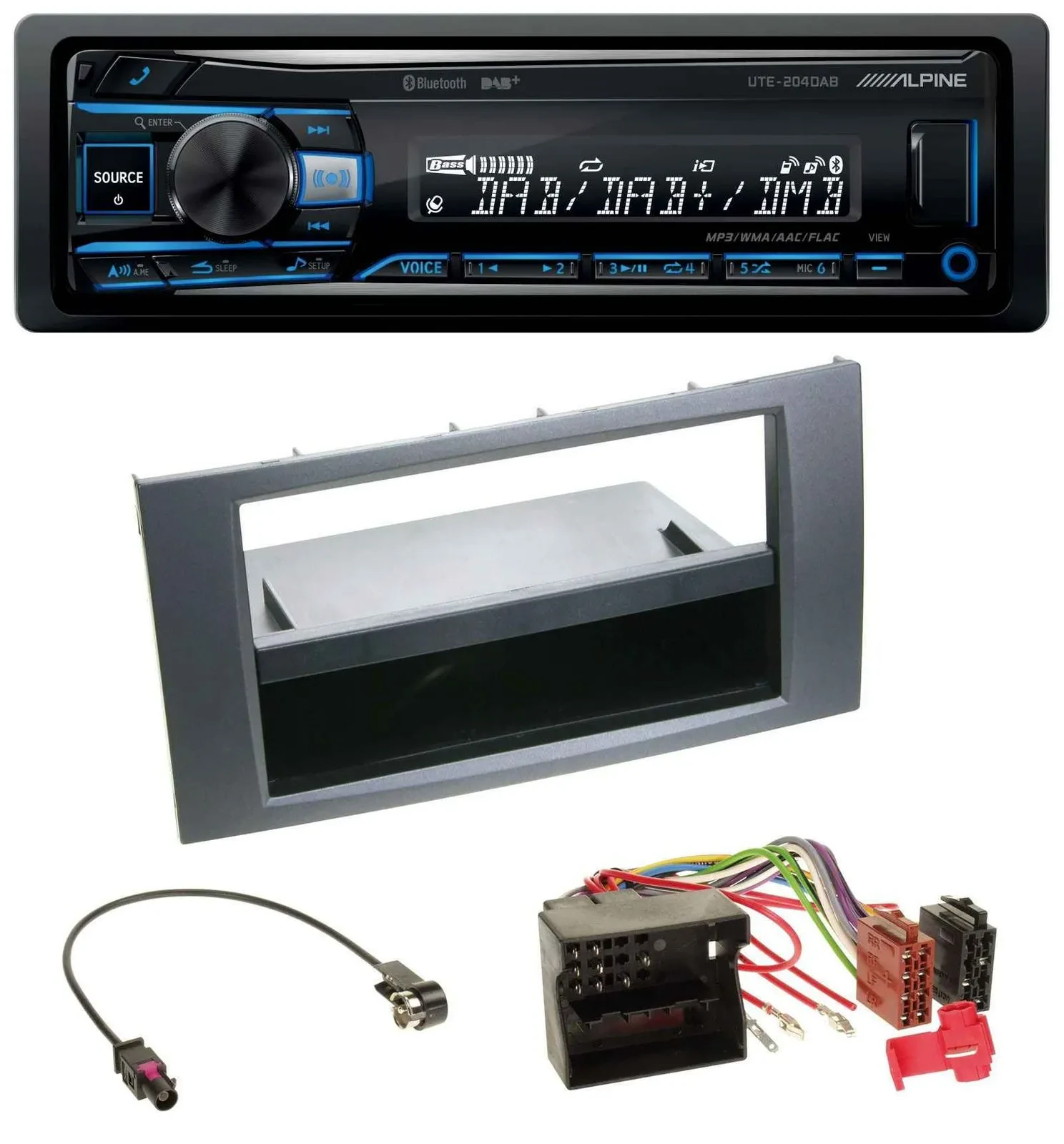 Alpine USB Bluetooth DAB MP3 Autoradio für Ford Fiesta Focus 04-08 anthrazit