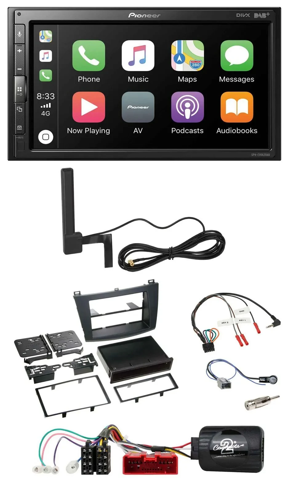 Pioneer USB 2DIN Bluetooth DAB Lenkrad Autoradio für Mazda 3 09-13 analog