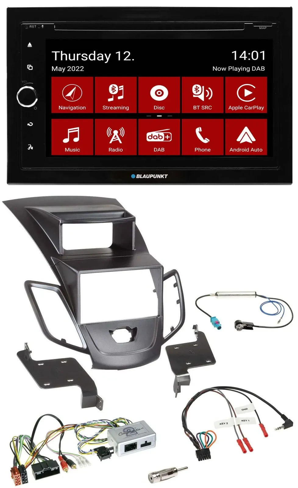 Автомагнитола для Ford Fiesta (2010–2013) Blaupunkt 2DIN, Bluetooth, USB, DAB, навигация, TMC, поддержка управления на руле