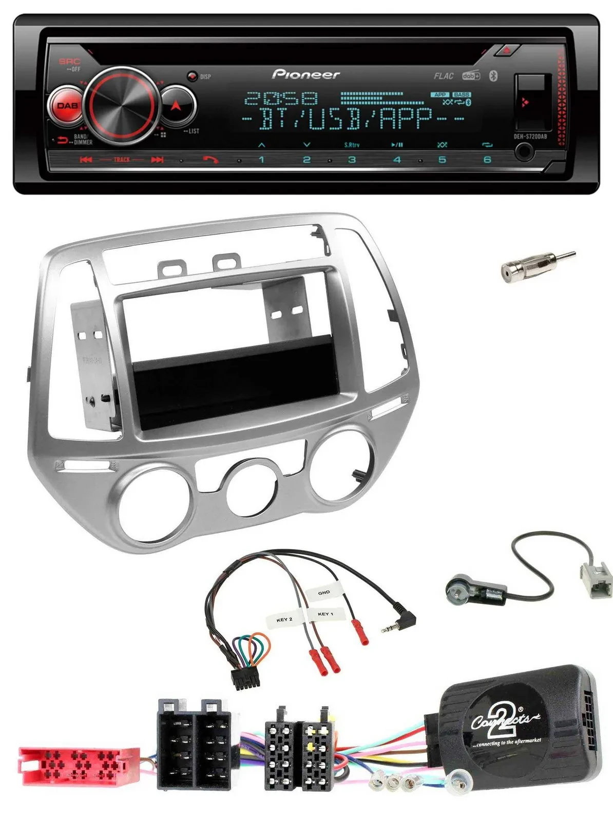 Pioneer Lenkrad DAB CD Bluetooth USB Autoradio für Hyundai i20 2012-2014 silber