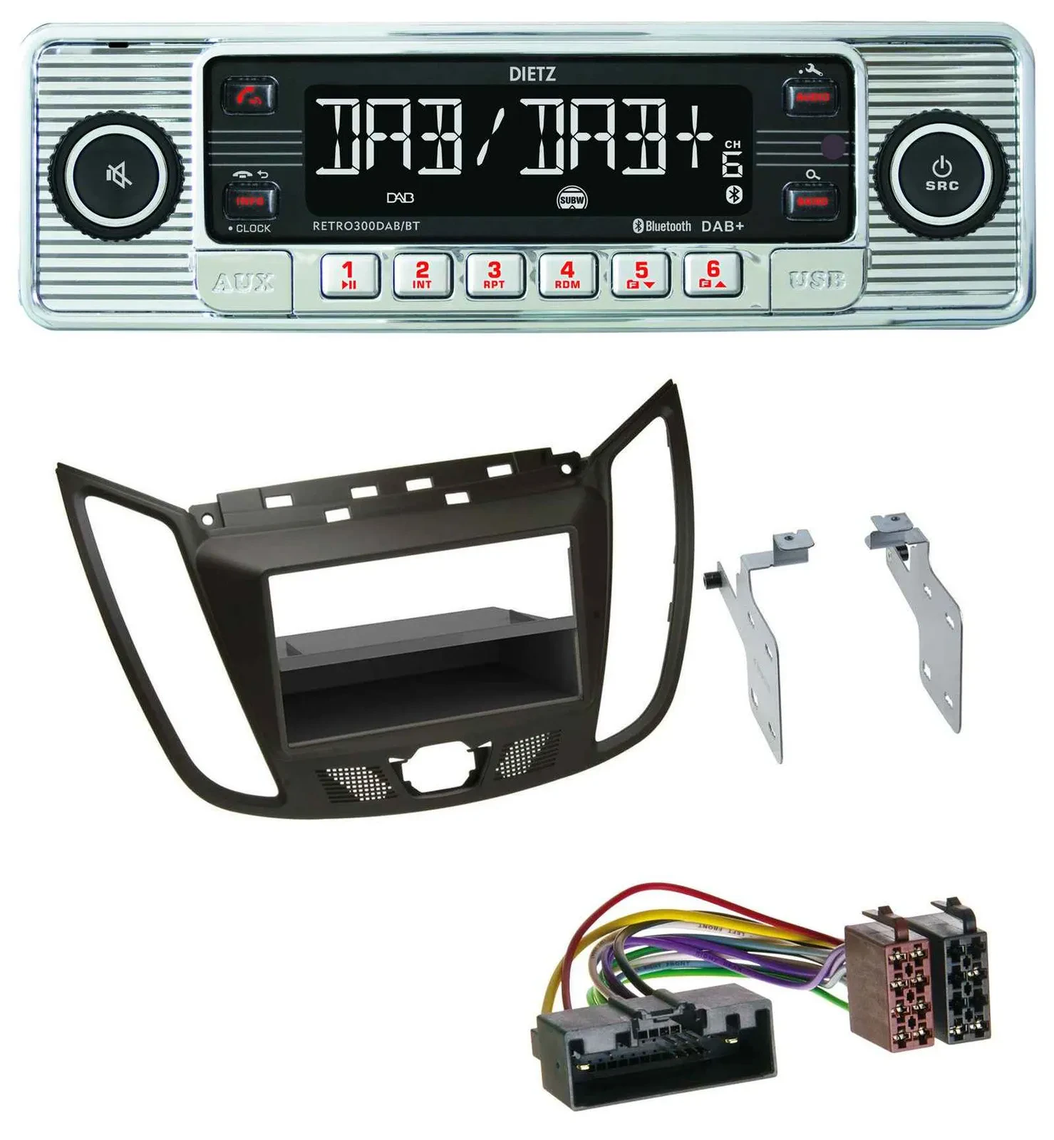 Dietz Bluetooth MP3 DAB USB Autoradio für Ford C-Max / Kuga - dunkelbraun
