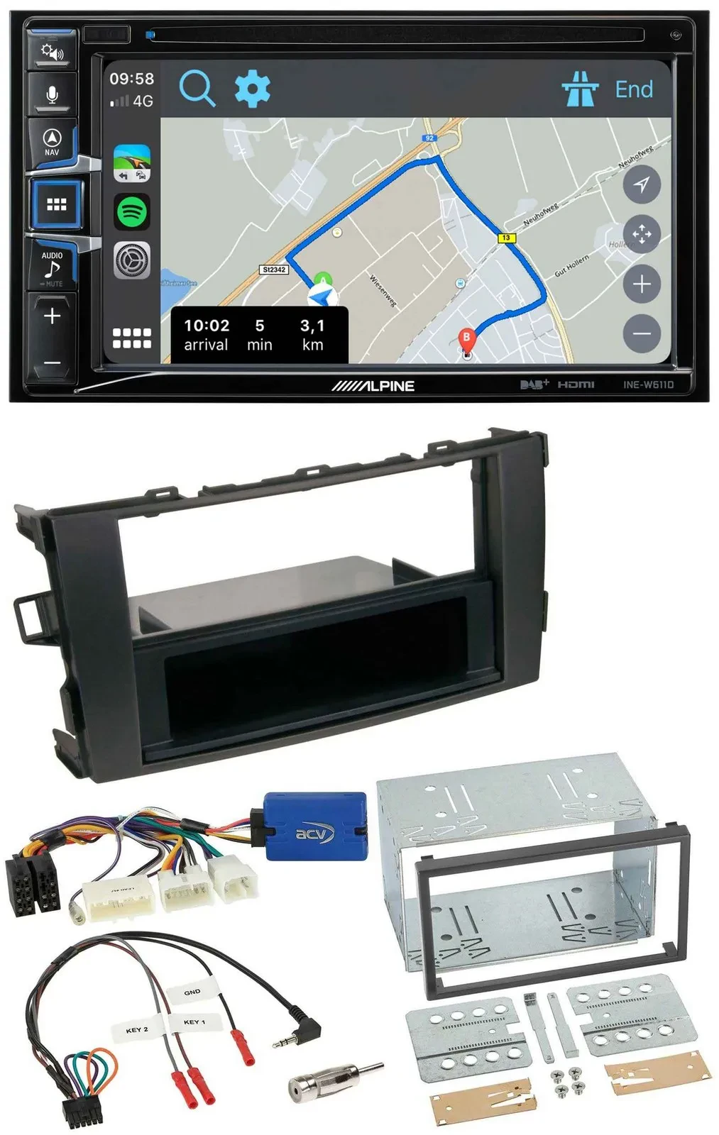 Alpine DAB TMC Bluetooth 2DIN USB Lenkrad Navigation für Toyota Auris 2011-2012