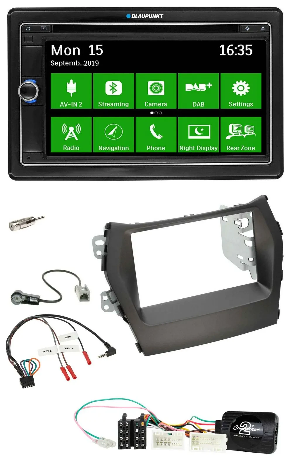 Blaupunkt Bluetooth 2DIN Lenkrad DAB USB TMC Navigation für Hyundai Santa Fe ab
