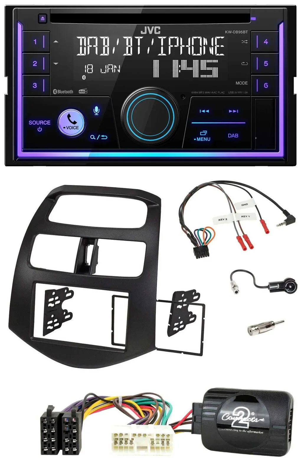 JVC Lenkrad USB 2DIN DAB Bluetooth CD Autoradio für Chevrolet Spark KLM 2012-201