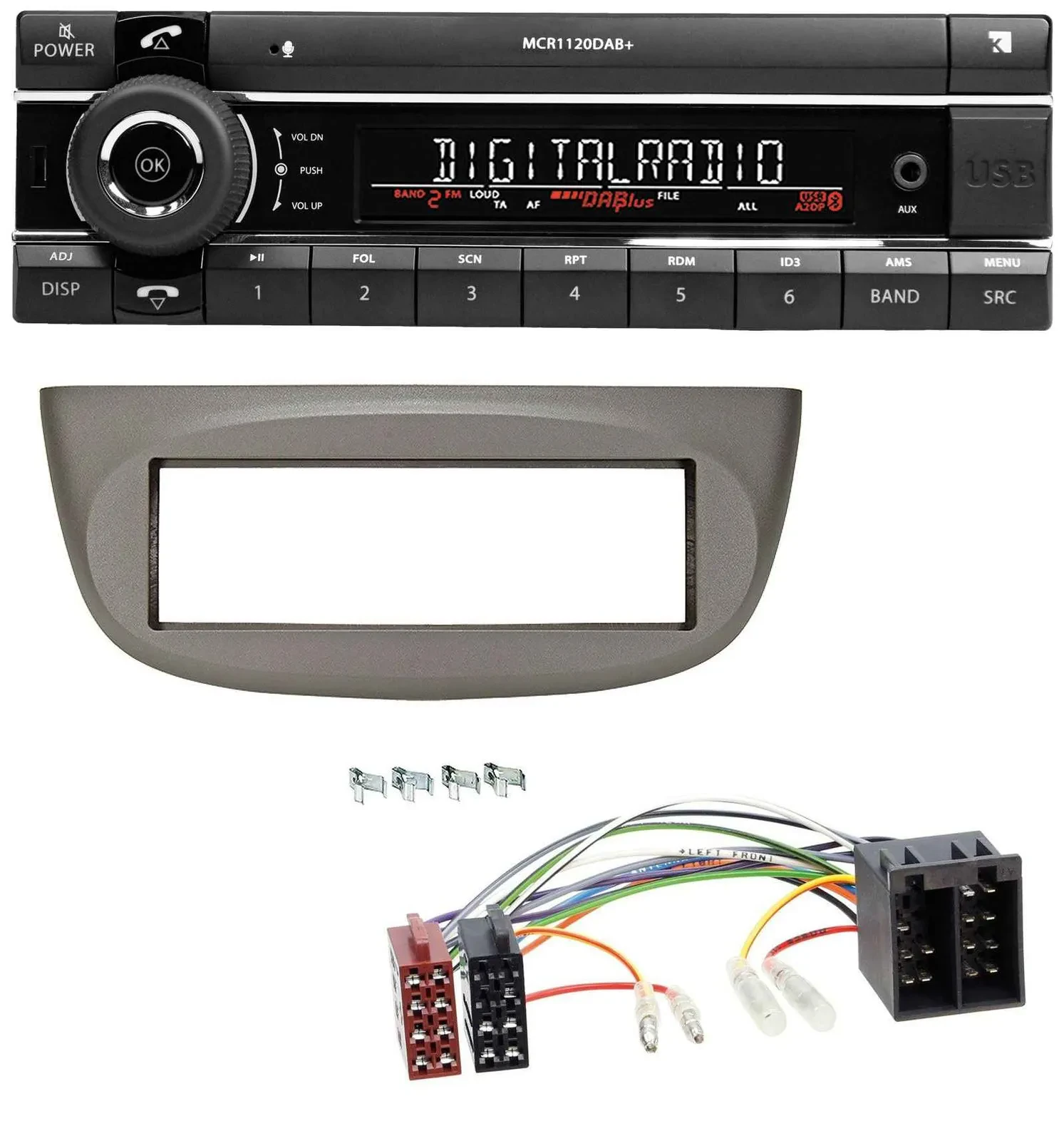 Kienzle Bluetooth MP3 USB DAB Autoradio für Renault Twingo 07-12 beige-grau