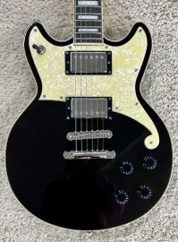 D'Angelico Premier Brighton Solid Body Electric Guitar, Black Flake Finish w/Bag