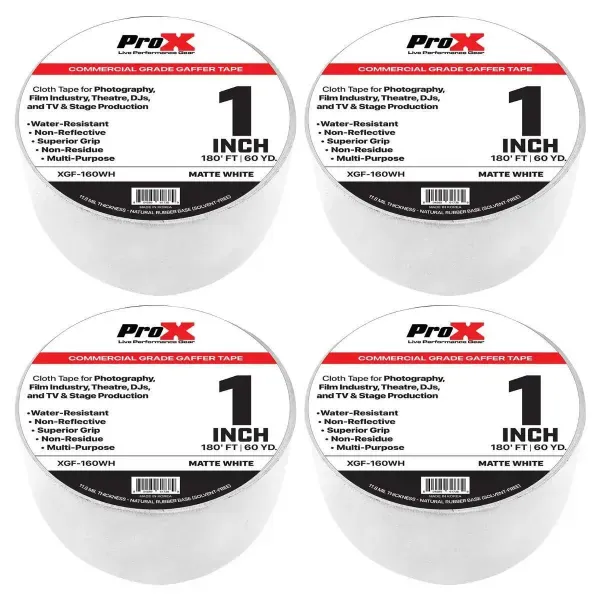 ProX XGF-160WH 180FT 1" Commercial Grade Pro Audio White Gaffer Tape 4 Pack