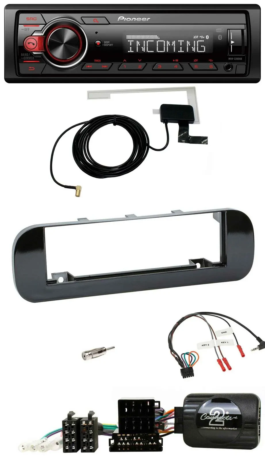 Автомагнитола для Fiat Panda (2012–2020) Pioneer USB, DAB, Bluetooth, совместима с управлением на руле, черный глянец