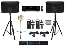 2) Rockville KPS10 10" Karaoke Speakers+Bluetooth Amplifier+2) Mics+Tablet Stand