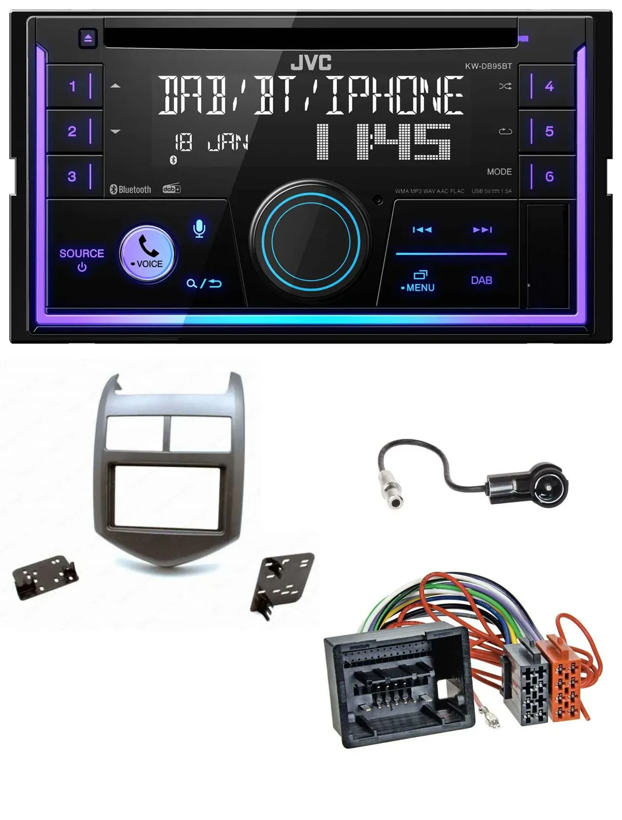 JVC MP3 USB 2DIN DAB Bluetooth CD Autoradio für Chevrolet Aveo Sonic ab 2011 dun