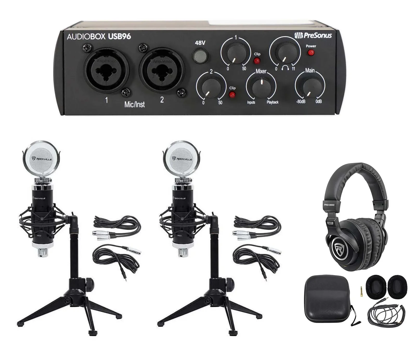 Audiobox 96 ASMR Recording Streaming Kit Interface+Mics+Stands+Headphones