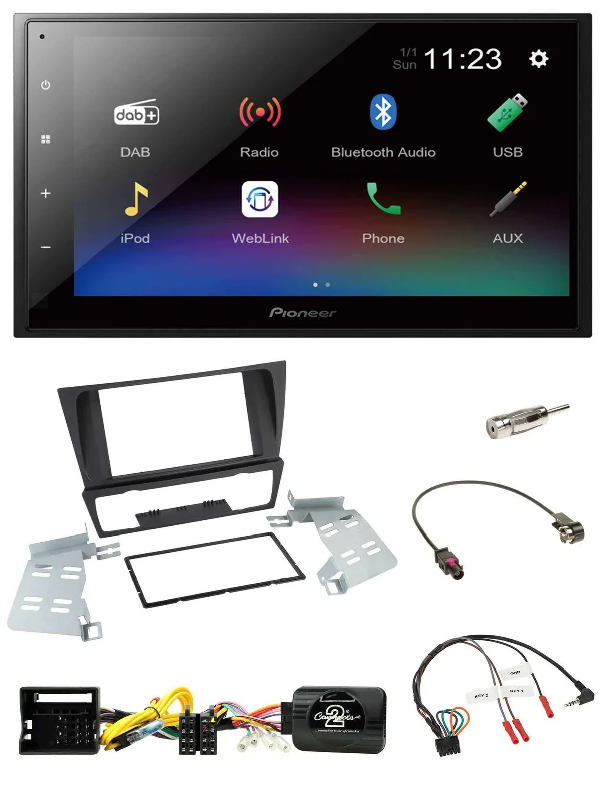 Автомагнитола Pioneer 2-DIN USB Bluetooth DAB для BMW 3 серии E90/E91/E92/E93, совместим с кнопками на руле