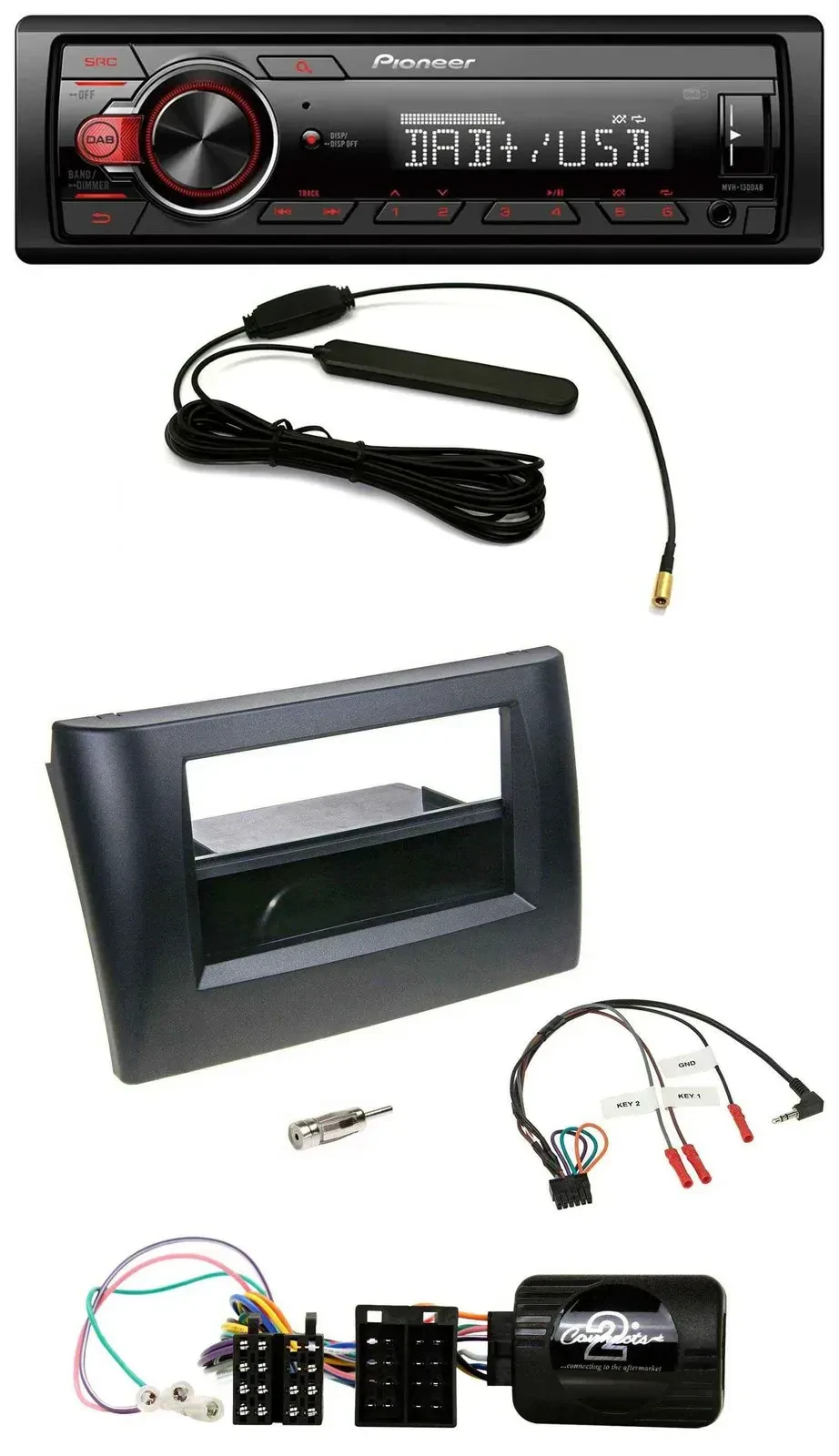 Автомагнитола Pioneer 1 DIN, DAB, USB, для Fiat Stilo 2001–2007, чёрная, с нишей, поддержка кнопок на руле